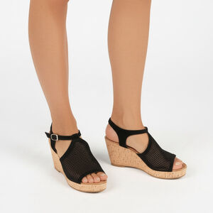 Franco Sarto Black Mesh Wedge Sandals Size 7.5